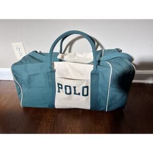 Vintage 90s Polo Ralph Lauren Duffle Bag Polo Spelled Out Green Unisex Canvas